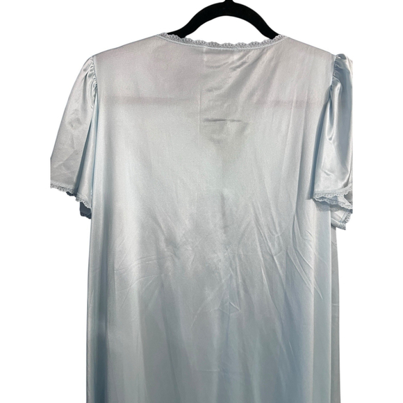 Vanity Fair Vintage Blue Nylon Nightgown M Lace Button Front 70s Cottagecore - Picture 3 of 5